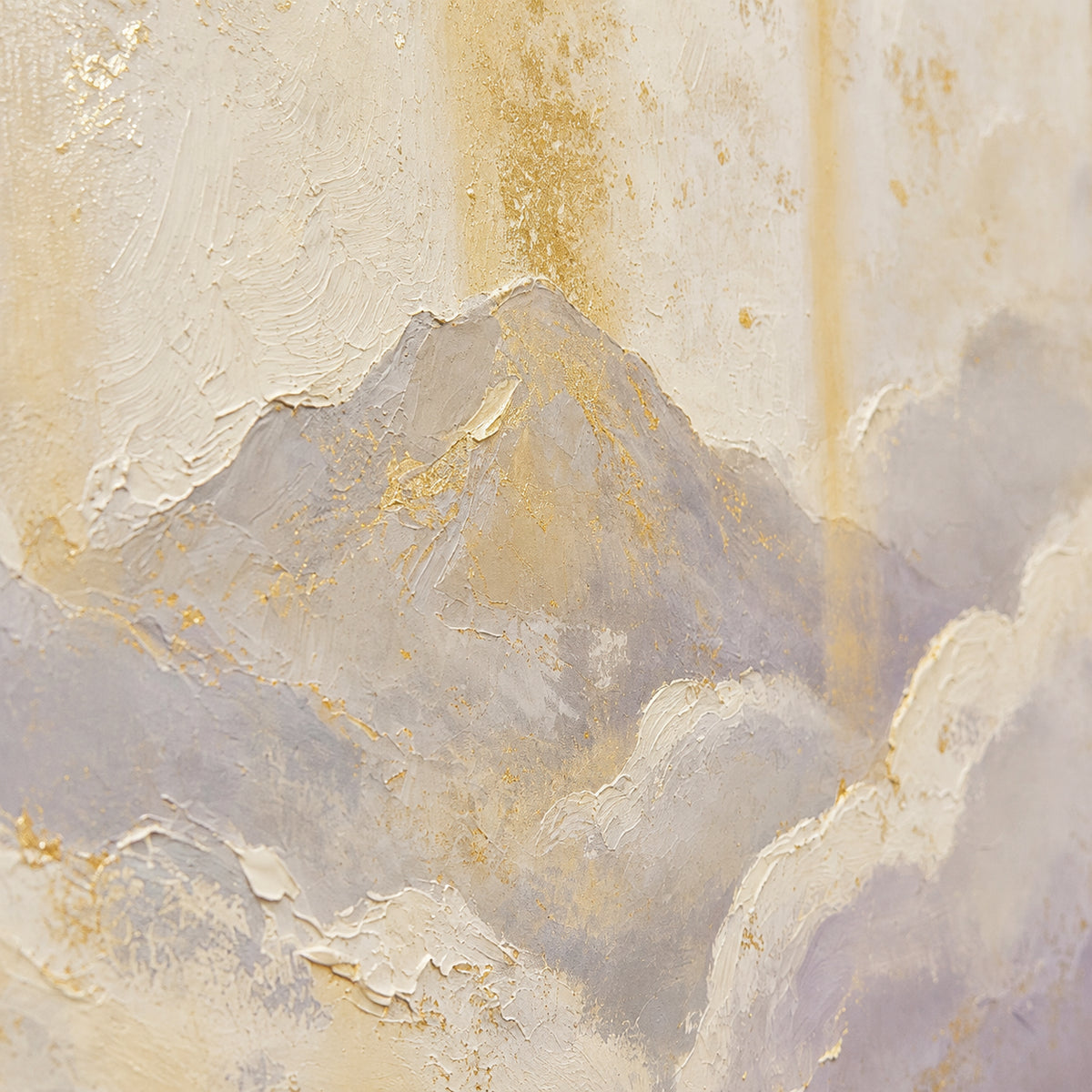 Gilded-Range oil painting brushwork and impasto detail photographed from an oblique side angle