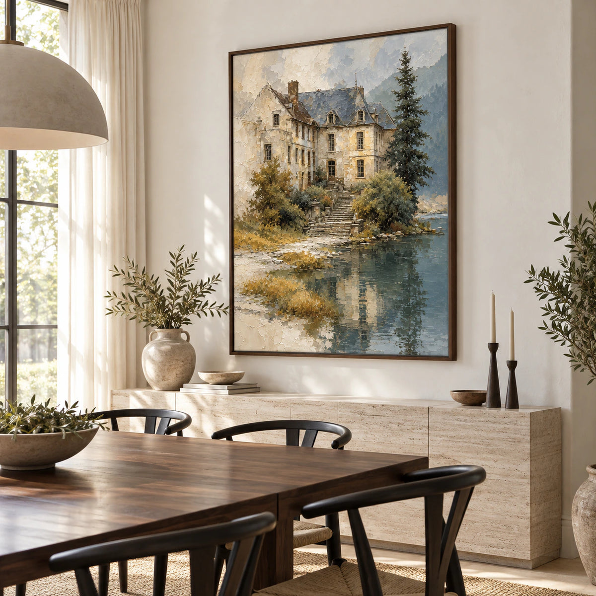 Refined dining room featuring Gilded-Refuge at a large scale.