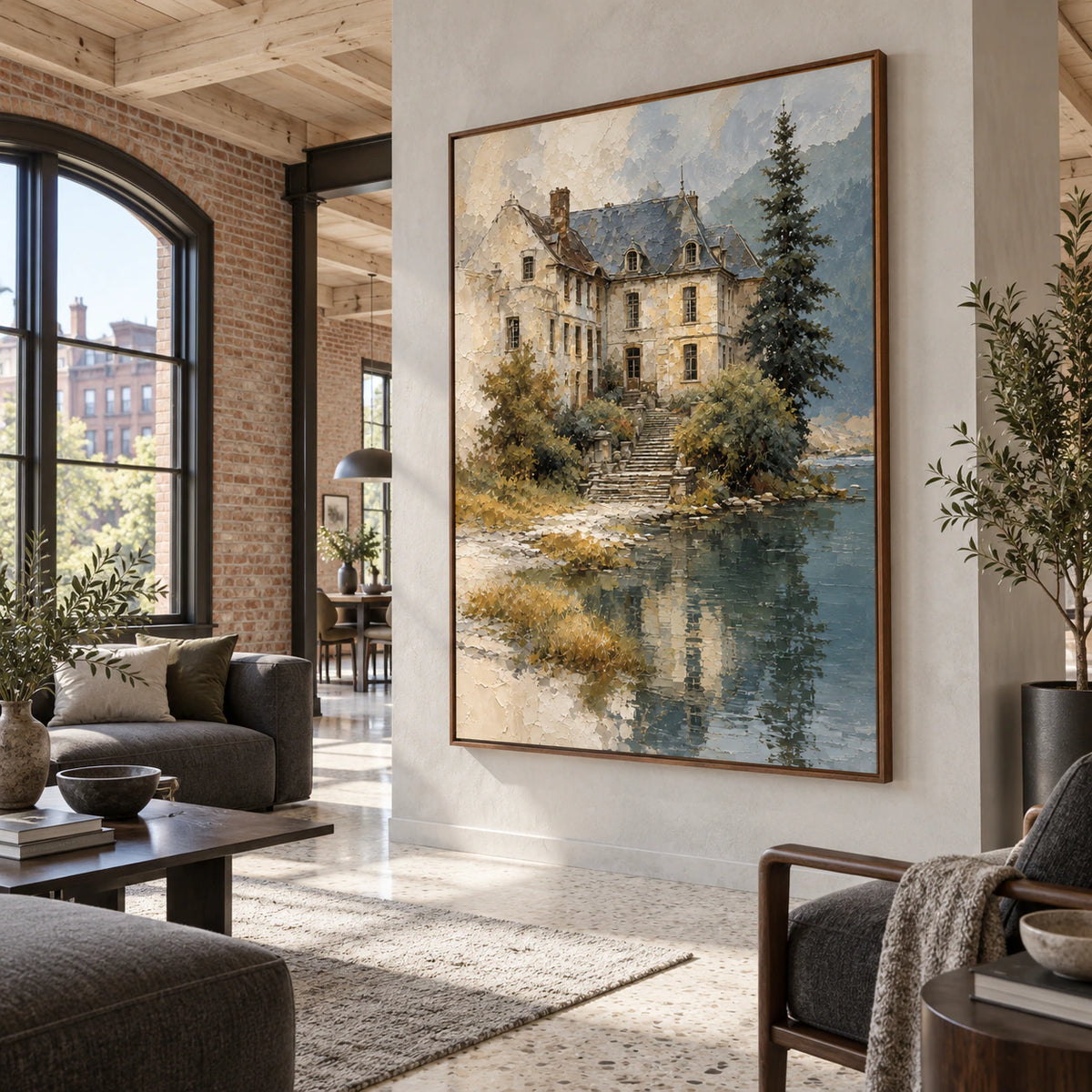 Expansive loft hospitality interior featuring Gilded-Refuge at large scale.
