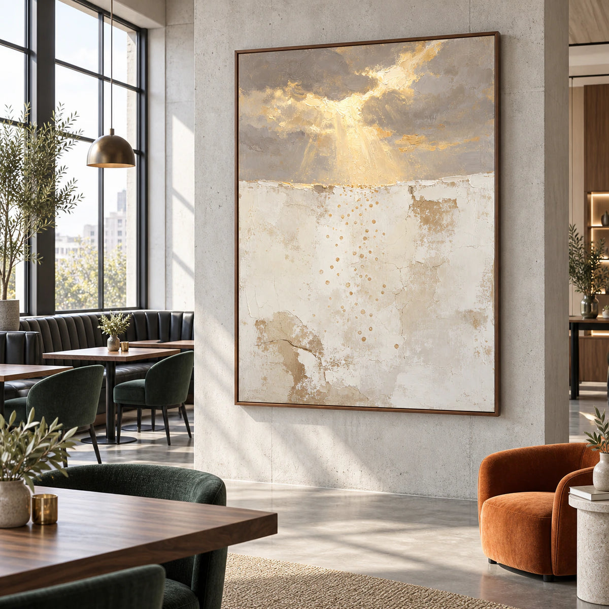 Gilded-Rift anchoring an expansive daylight-filled loft interior.