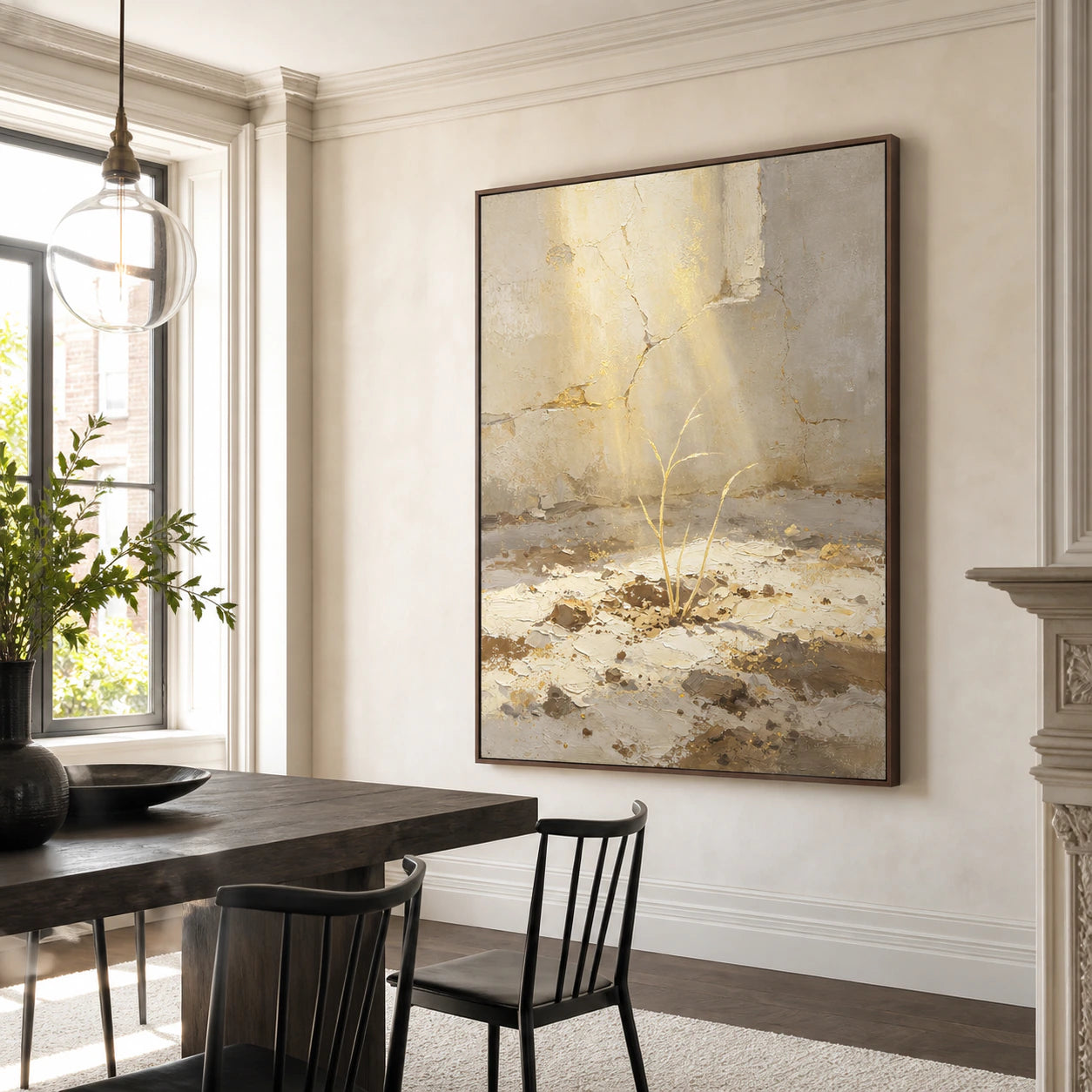Gilded-Sprout as the focal point of a refined daylight-filled dining room.