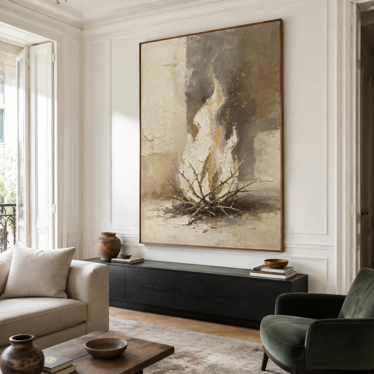 Gilded-Thicket as a large focal point in a bright contemporary living room.