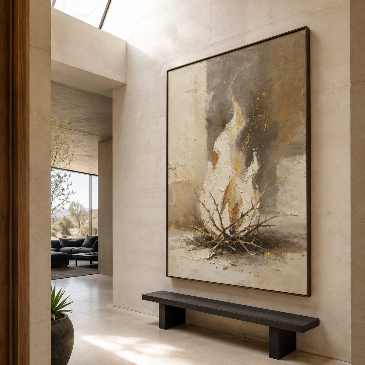 Gilded-Thicket installed at gallery scale in a bright sculptural foyer.