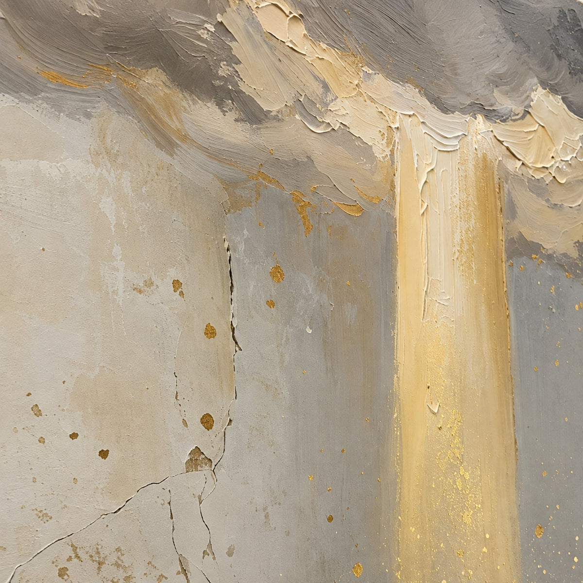 Gilded-Threshold oil painting brushwork and impasto detail photographed from an oblique side angle