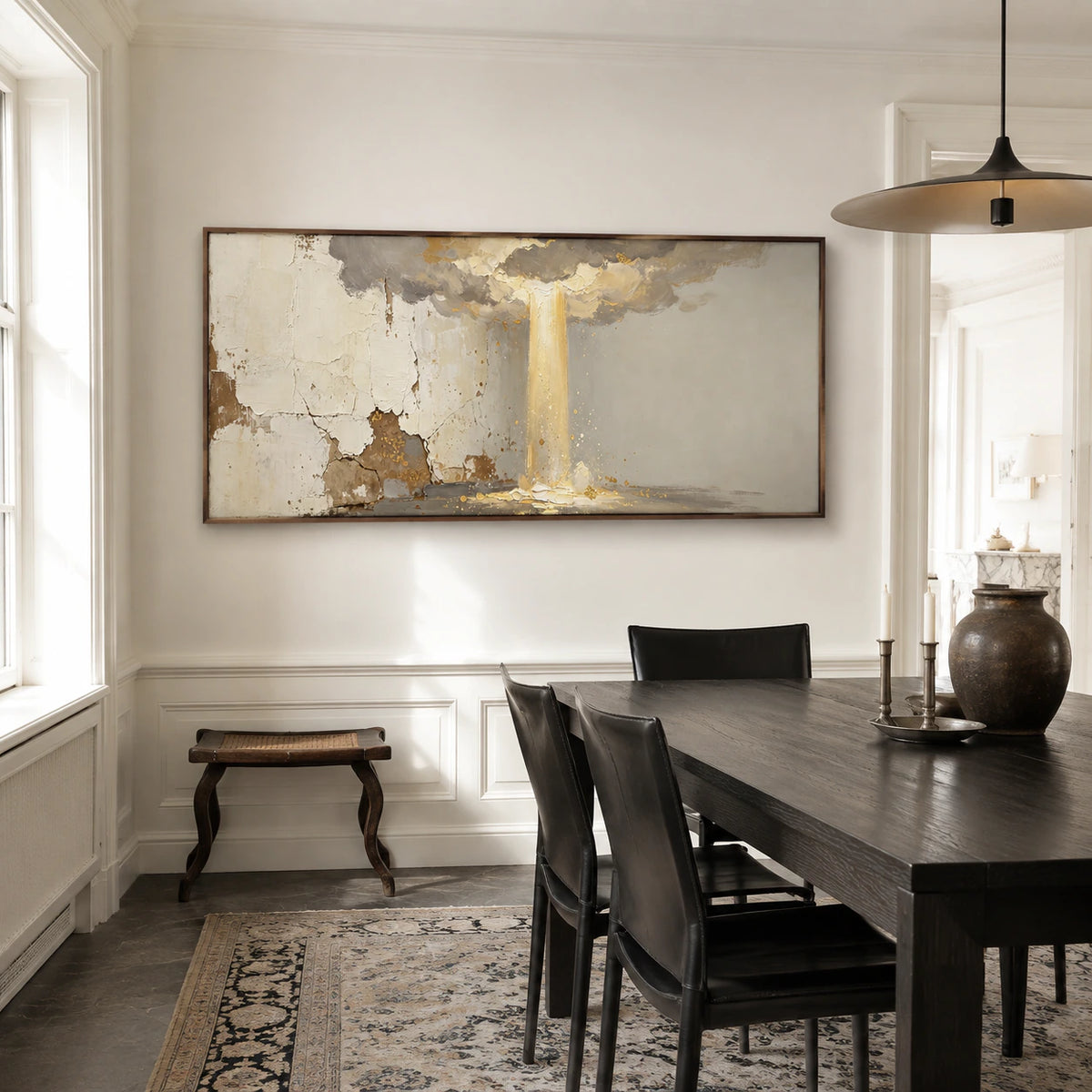 Gilded-Threshold as the focal point of a refined daylight-filled dining room.
