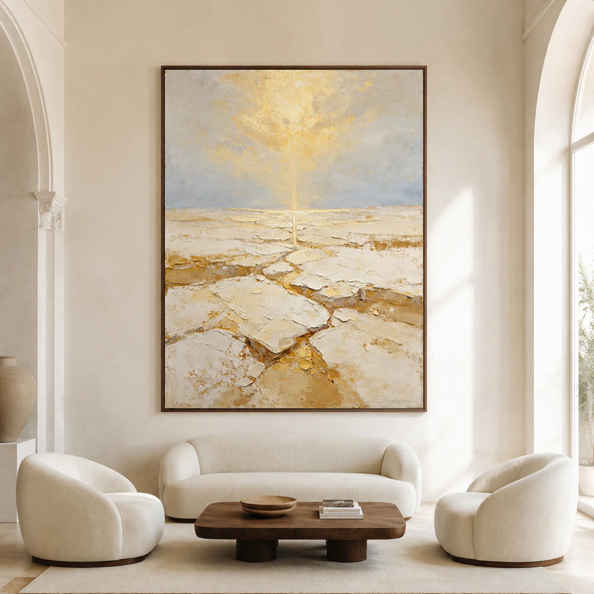 Gilded-Tide displayed at large scale straight-on in a bright, spacious architectural living room.
