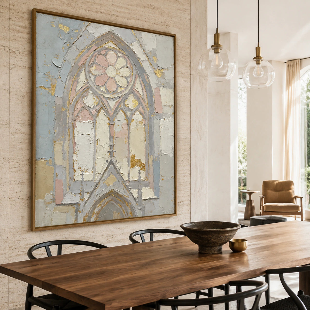 Gilded-Tracery above a refined dining setting in natural daylight.