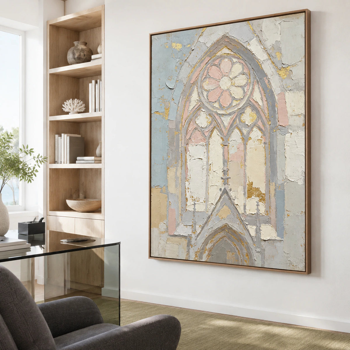 Gilded-Tracery featured in an airy home office reading space.