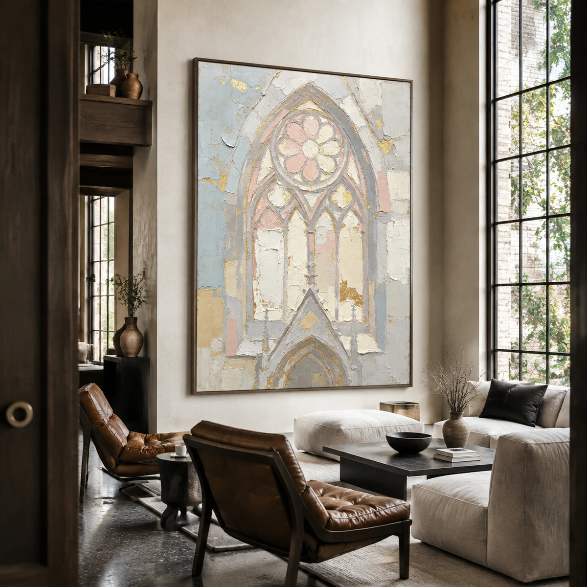 Gilded-Tracery presented at large scale in an expansive loft hospitality interior.