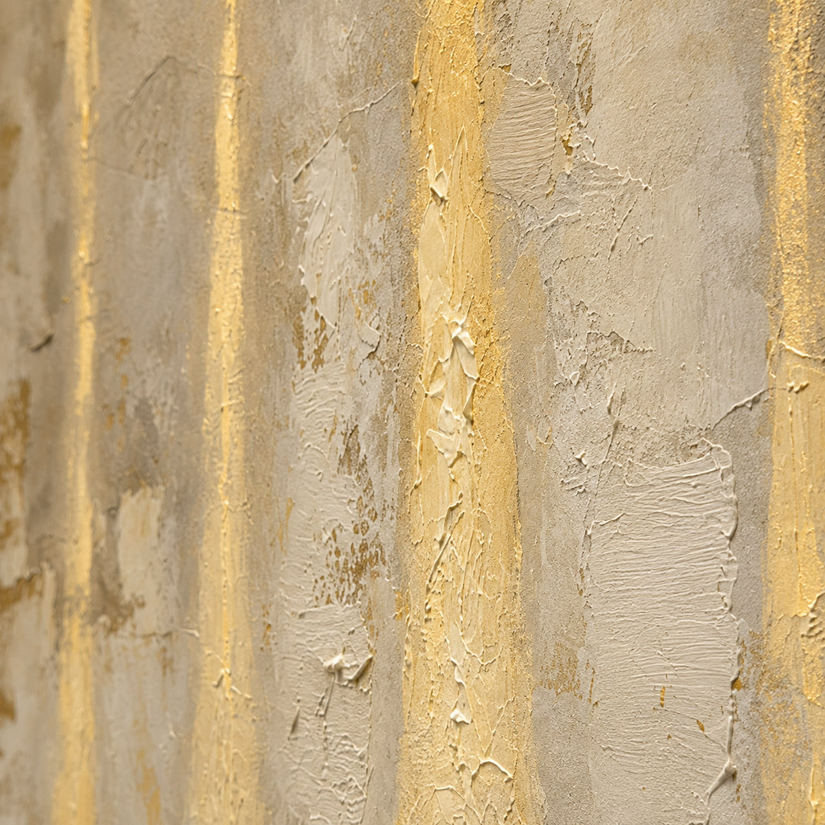 Gilded-Weather oil painting brushwork and impasto detail photographed from an oblique side angle