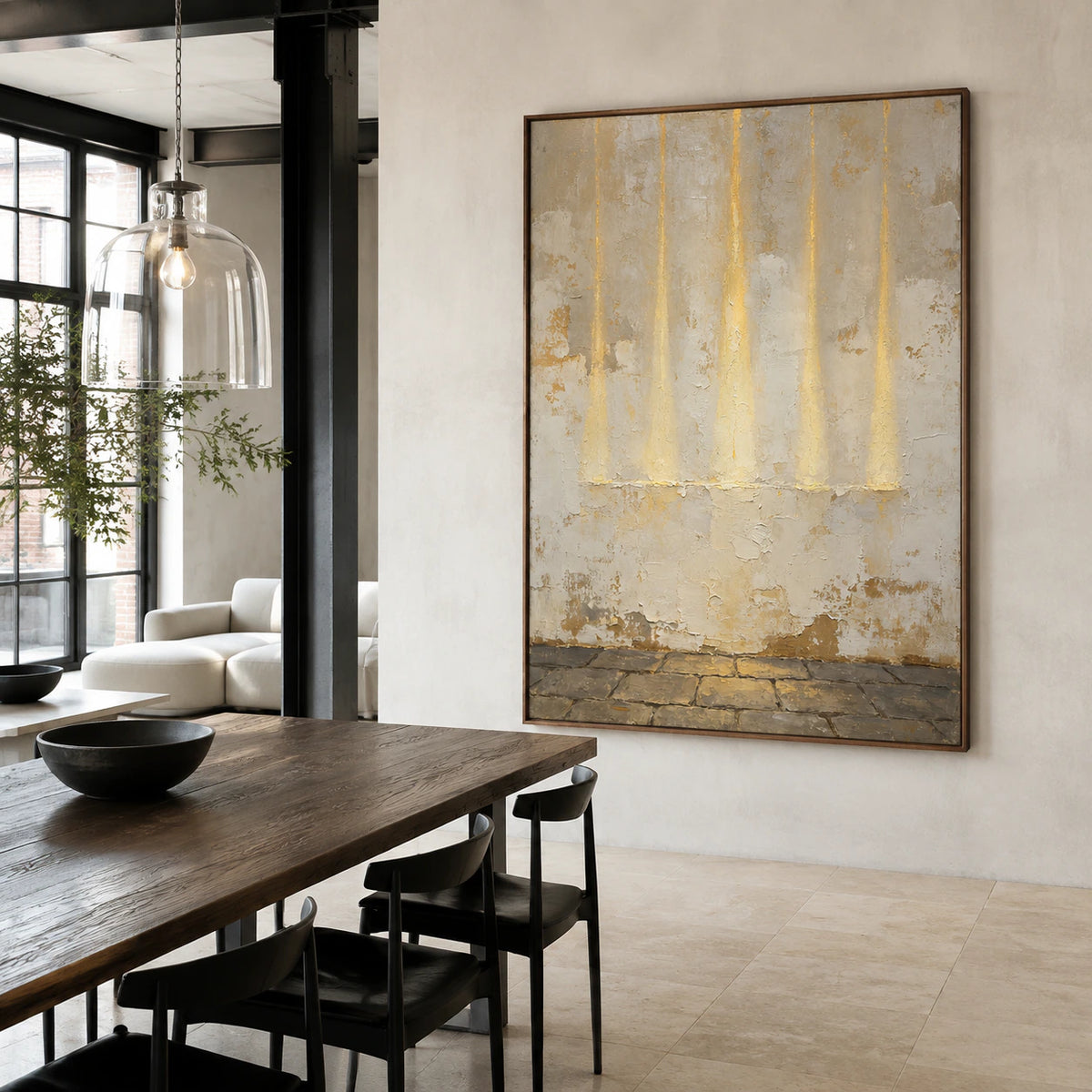 Gilded-Weather in a refined daylight-filled dining room.