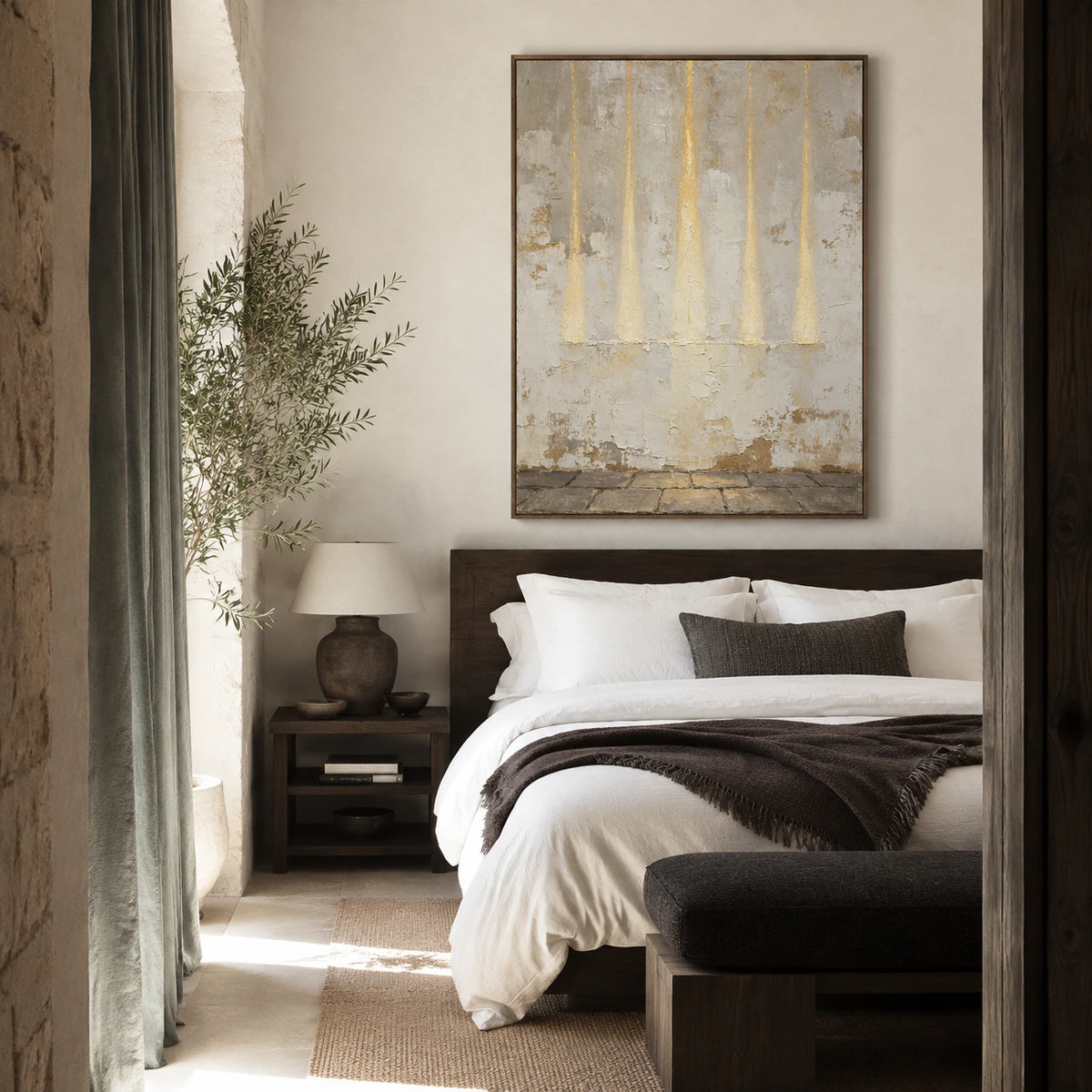 Gilded-Weather as a quiet focal point in a softly lit bedroom.