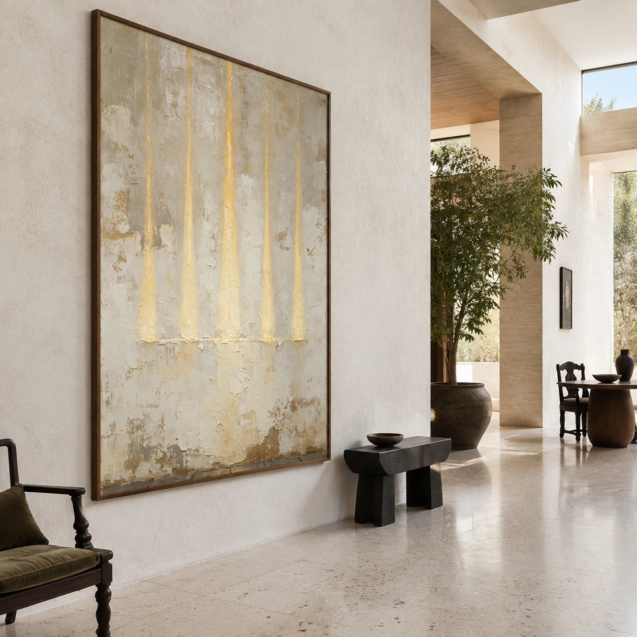 Gilded-Weather presented at gallery scale in a spacious foyer.