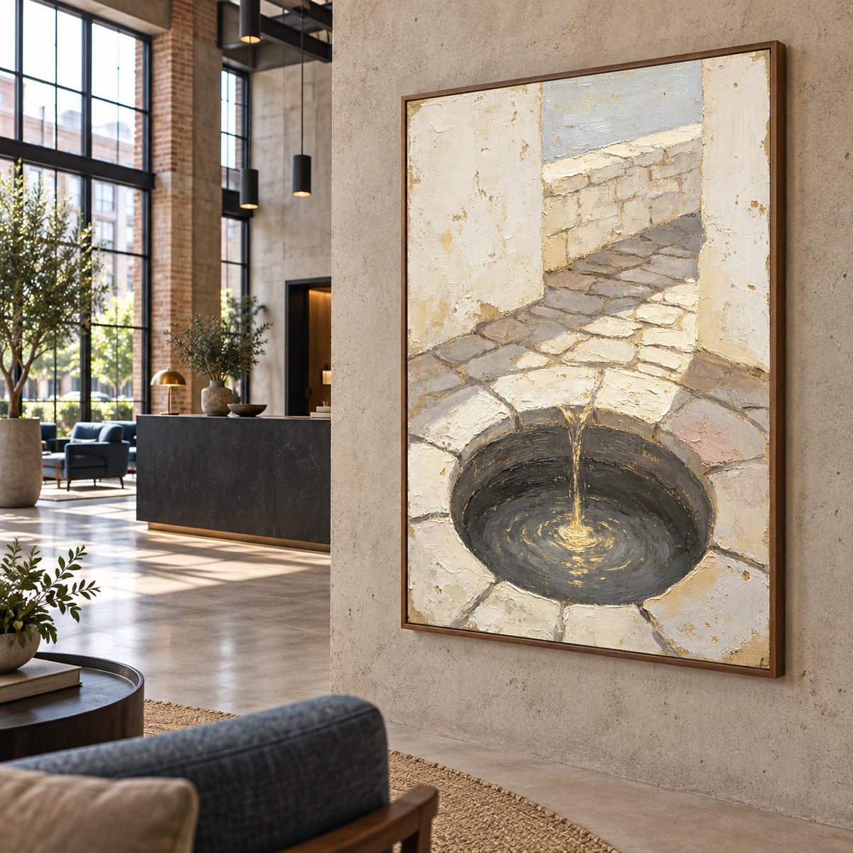 Large Gilded-Well painting in an expansive bright hospitality loft.