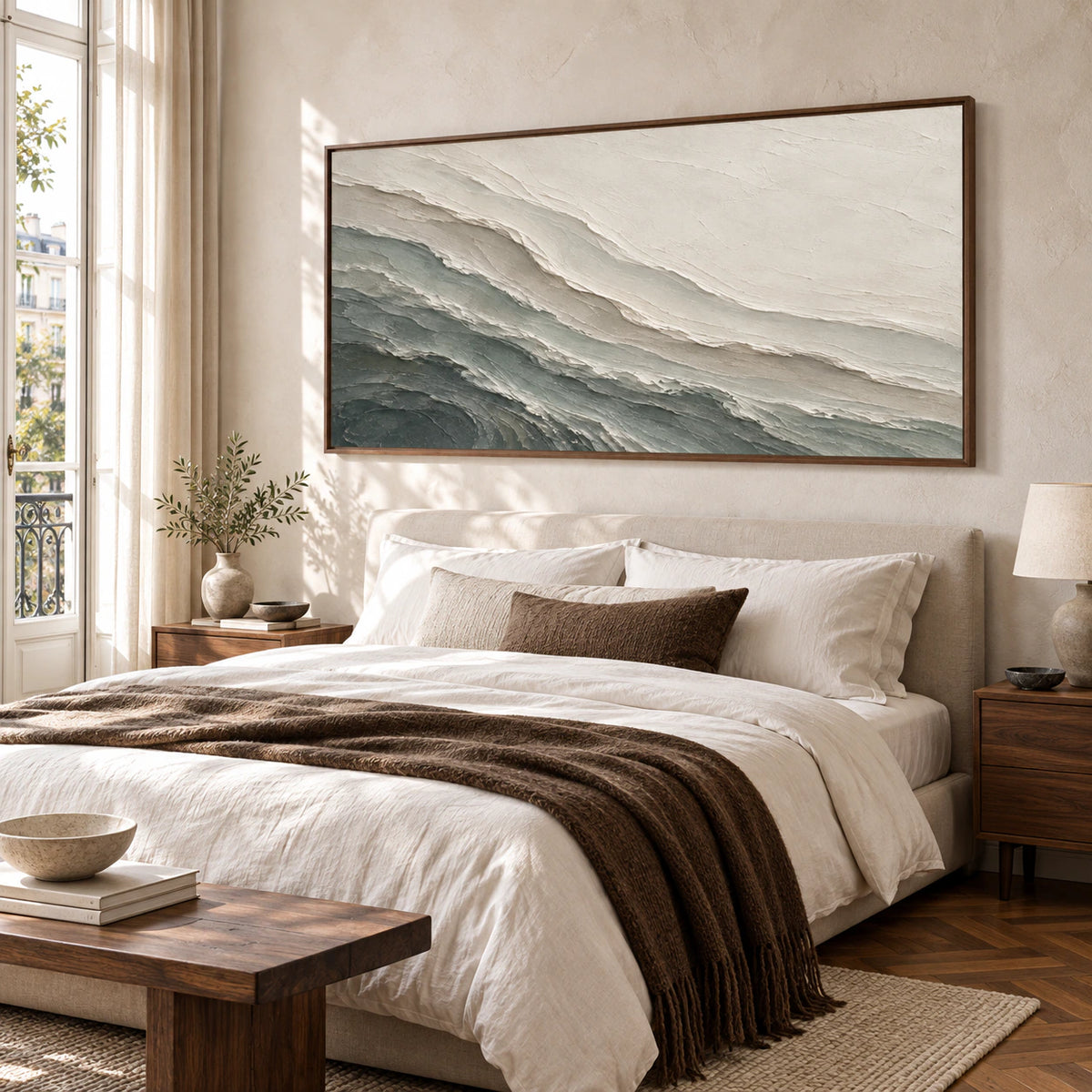 Glacial-Contour above a quiet bedroom seating area.
