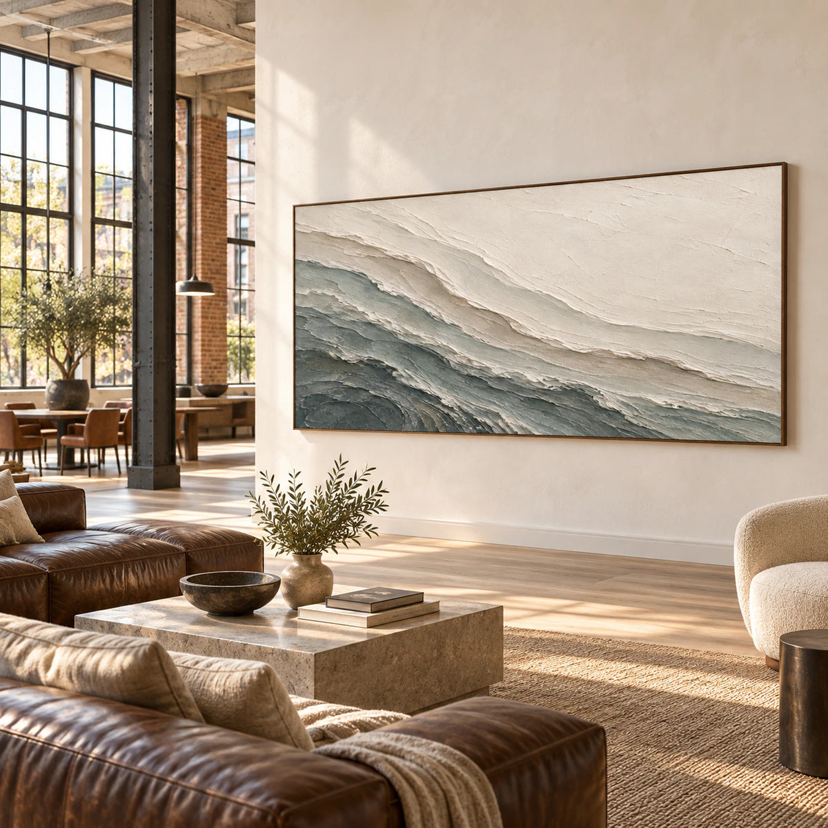 Glacial-Contour as the focal artwork in an expansive loft interior.
