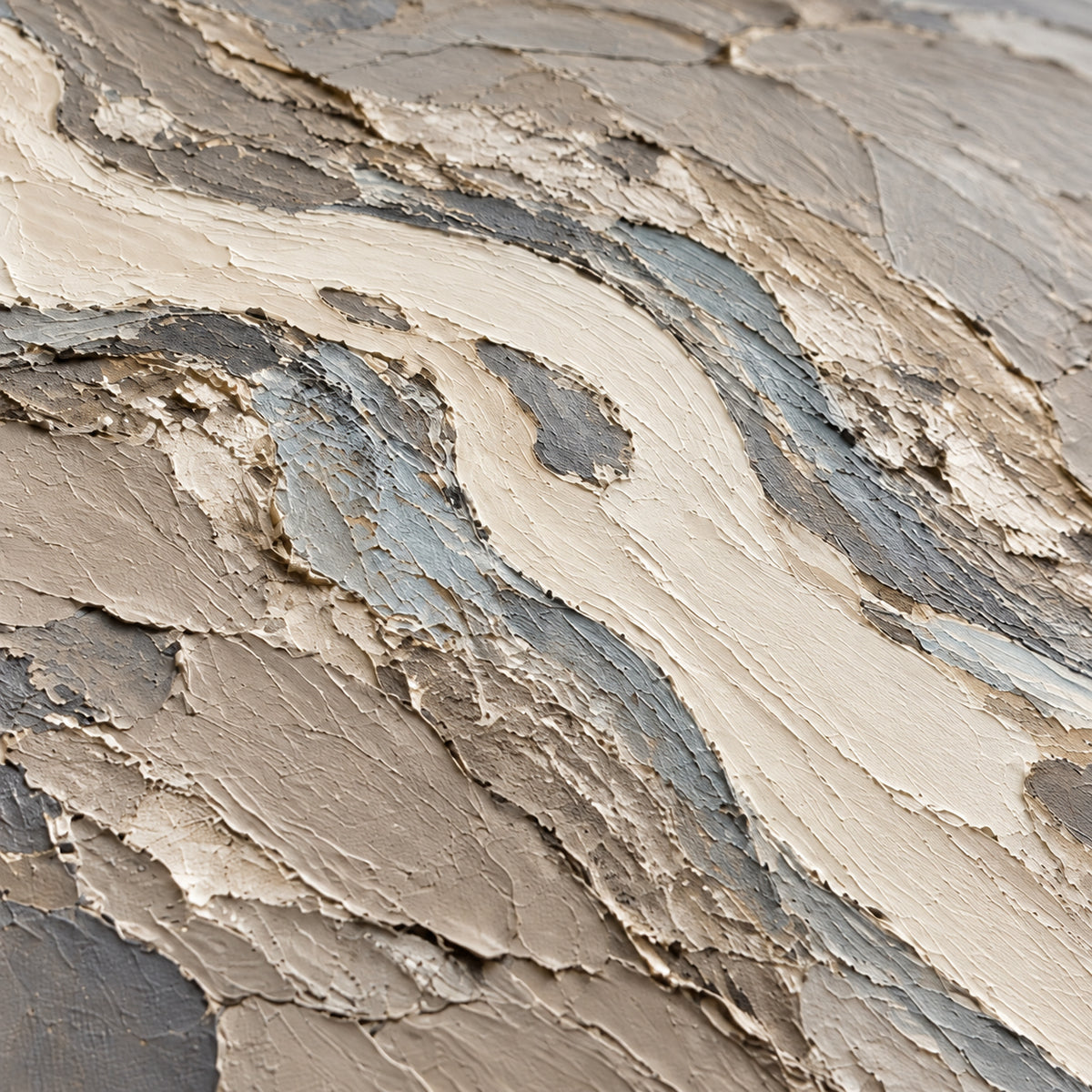 Glacial-Current oil painting brushwork and impasto detail photographed from an oblique side angle