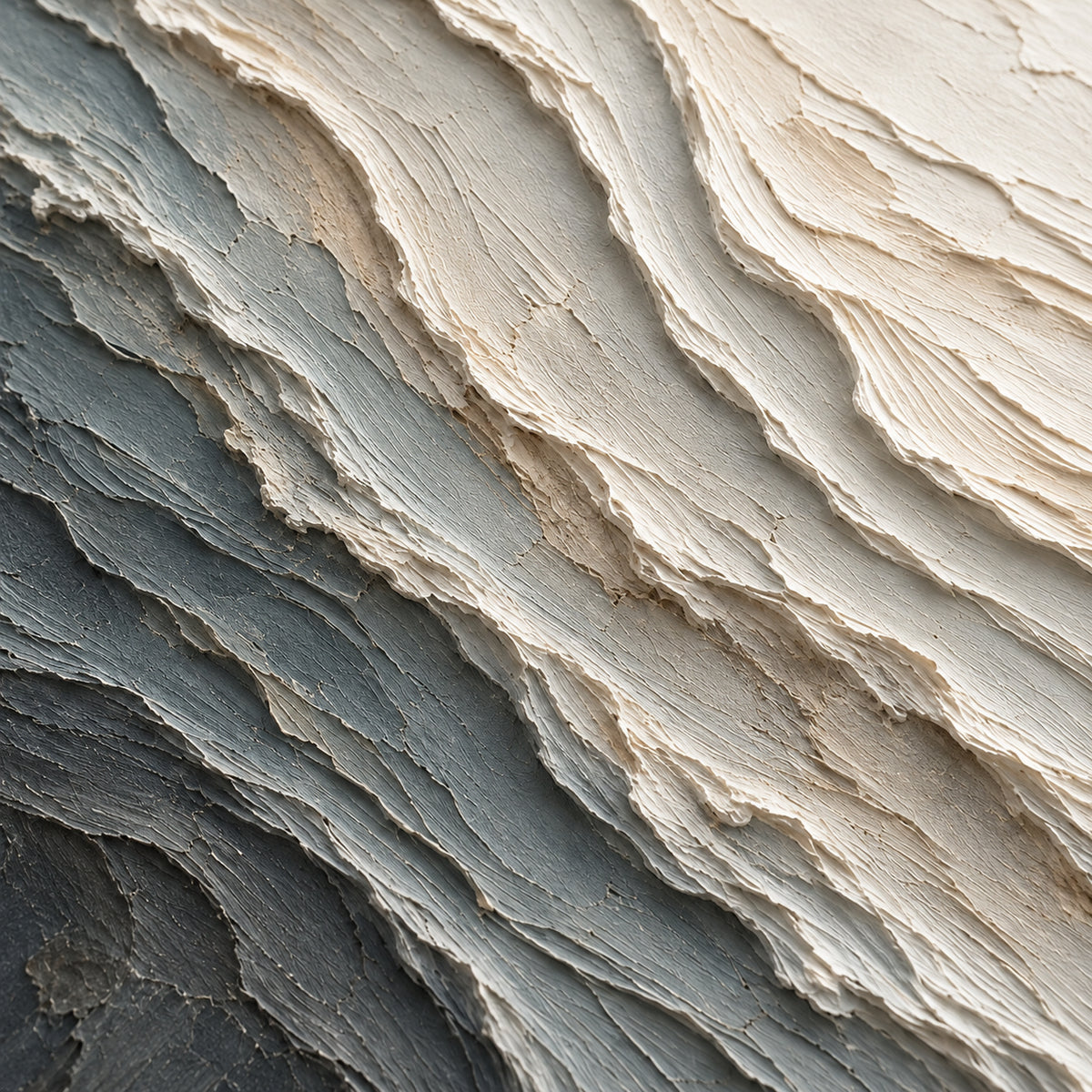 Glacial-Relief oil painting brushwork and impasto detail photographed from an oblique side angle