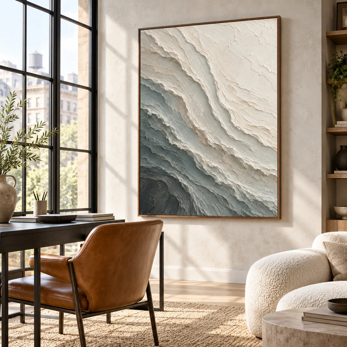 Glacial-Relief featured in an airy home office reading space.