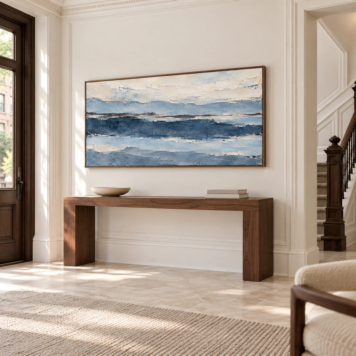 Glacier Ledger commanding the wall of a spacious, daylight-filled foyer.