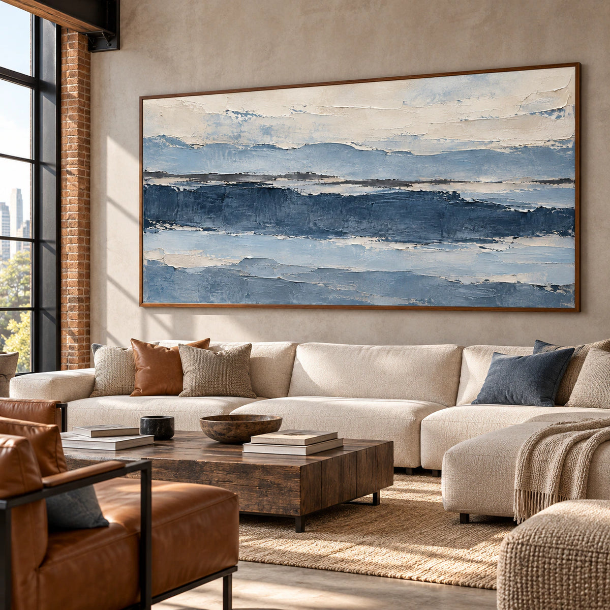 Glacier Ledger displayed at large scale in an expansive loft hospitality interior.