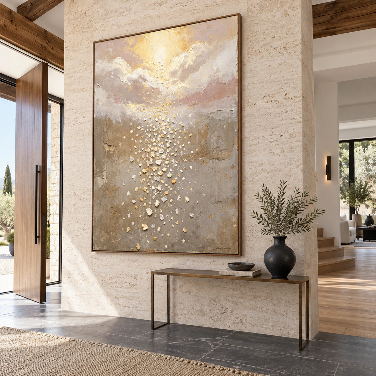 Golden-Drift at gallery scale in a light-filled foyer.