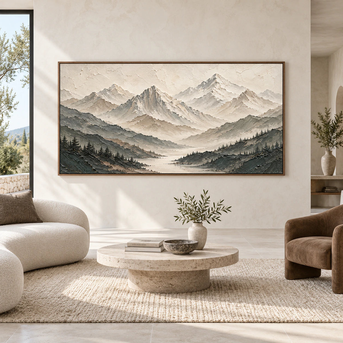 Granite-Quiet displayed at large scale, straight-on, in a bright expansive architectural living space.