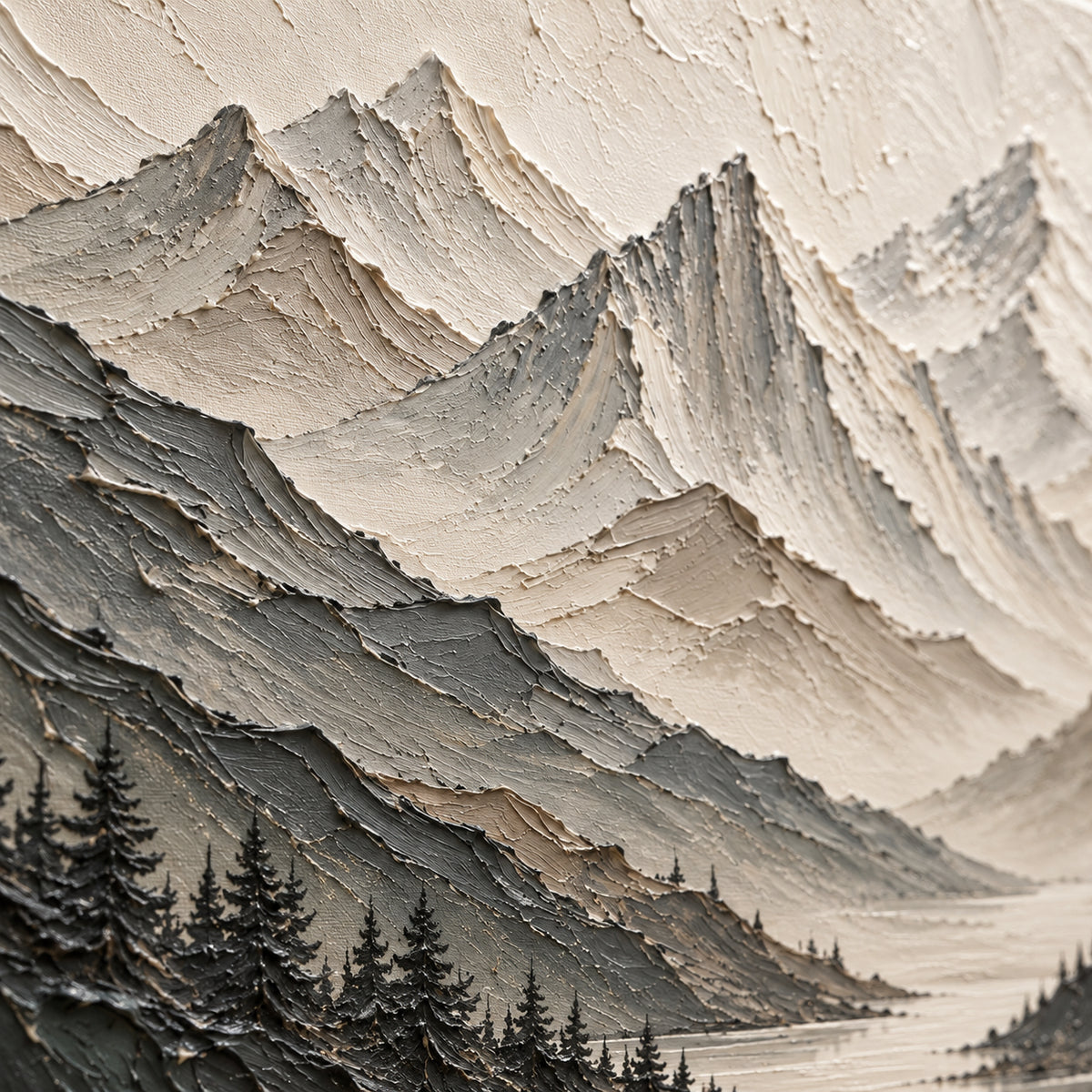 Granite-Quiet oil painting brushwork and impasto detail photographed from an oblique side angle