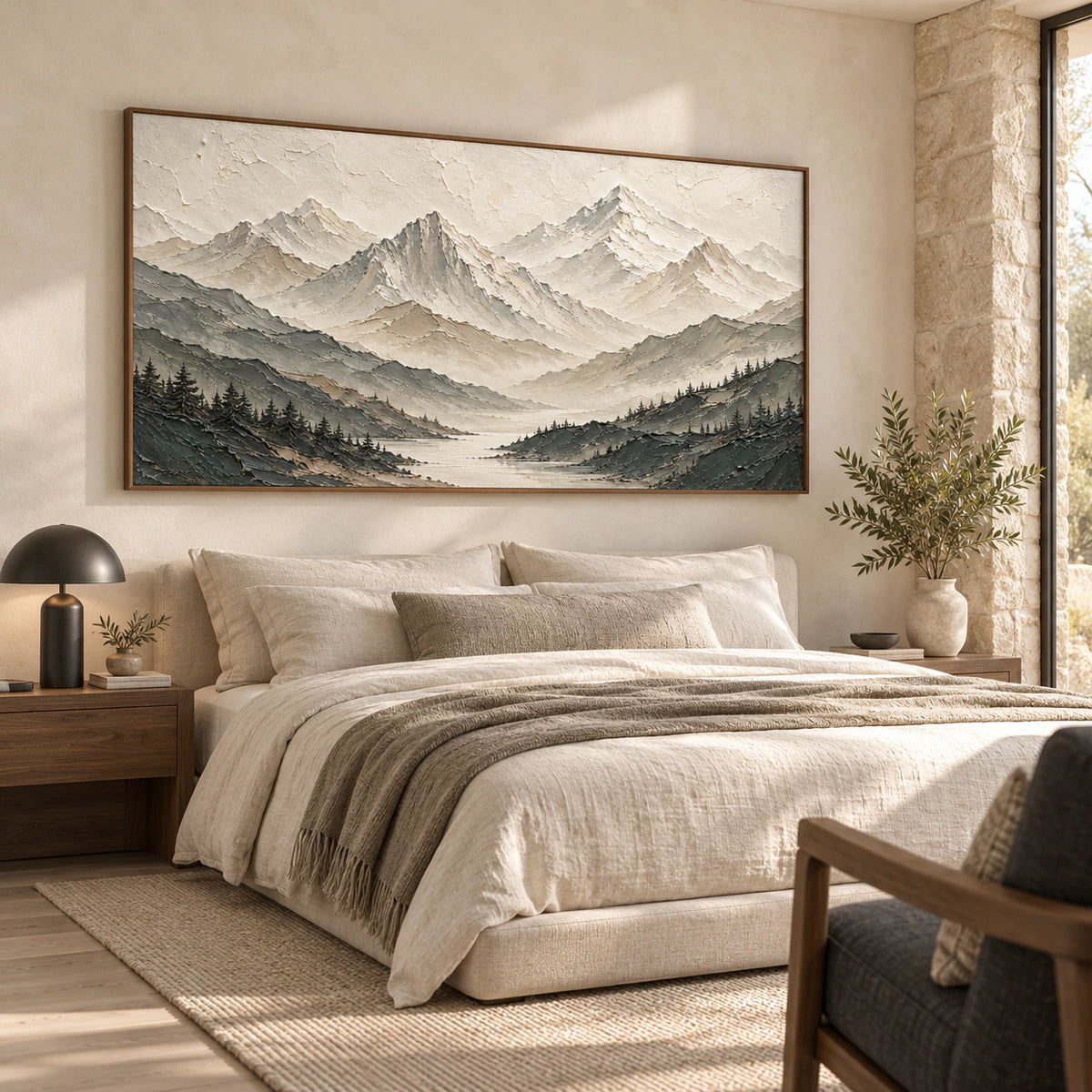Granite-Quiet displayed prominently in a quiet, light-filled bedroom.