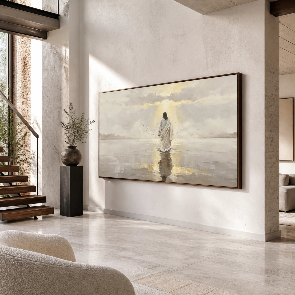 Hallowed-Estuary at gallery scale in a bright, sculptural foyer.