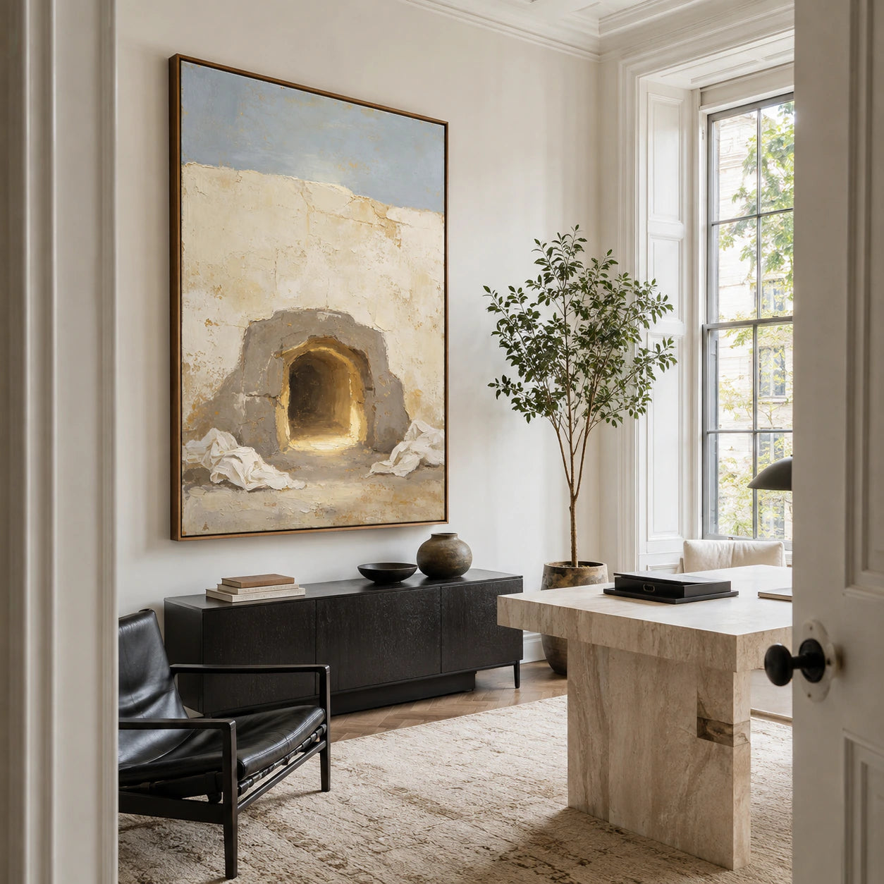 Hearth-Quiet displayed in a bright reading and home office space.