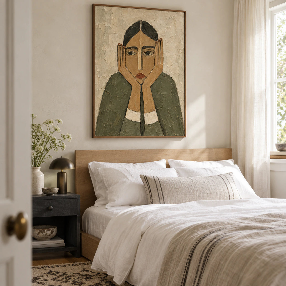 Held-Gaze as a quiet focal point in a softly lit bedroom.