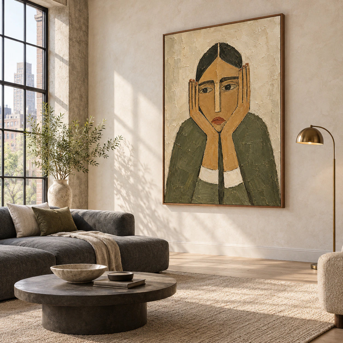 Held-Gaze as a focal artwork in an expansive hospitality loft.
