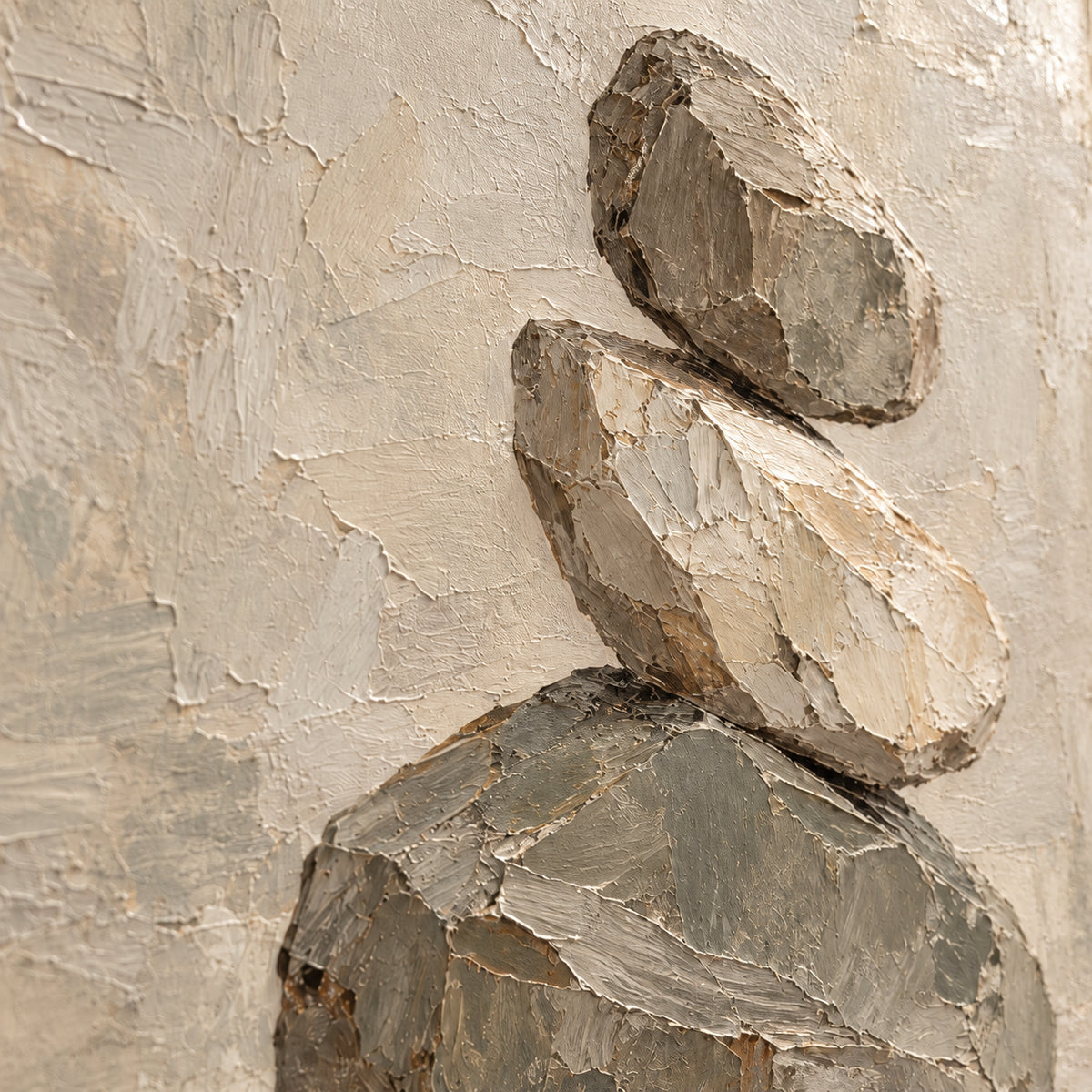 Hushed-Cairn oil painting brushwork and impasto detail photographed from an oblique side angle