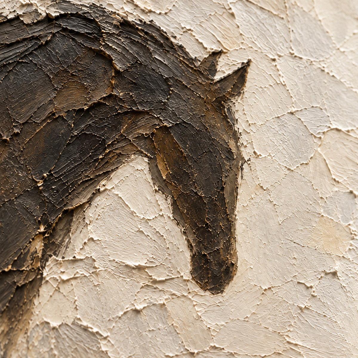 Close detail of the painting surface from an oblique side angle, with grazing light revealing raised strokes and shallow shadows.