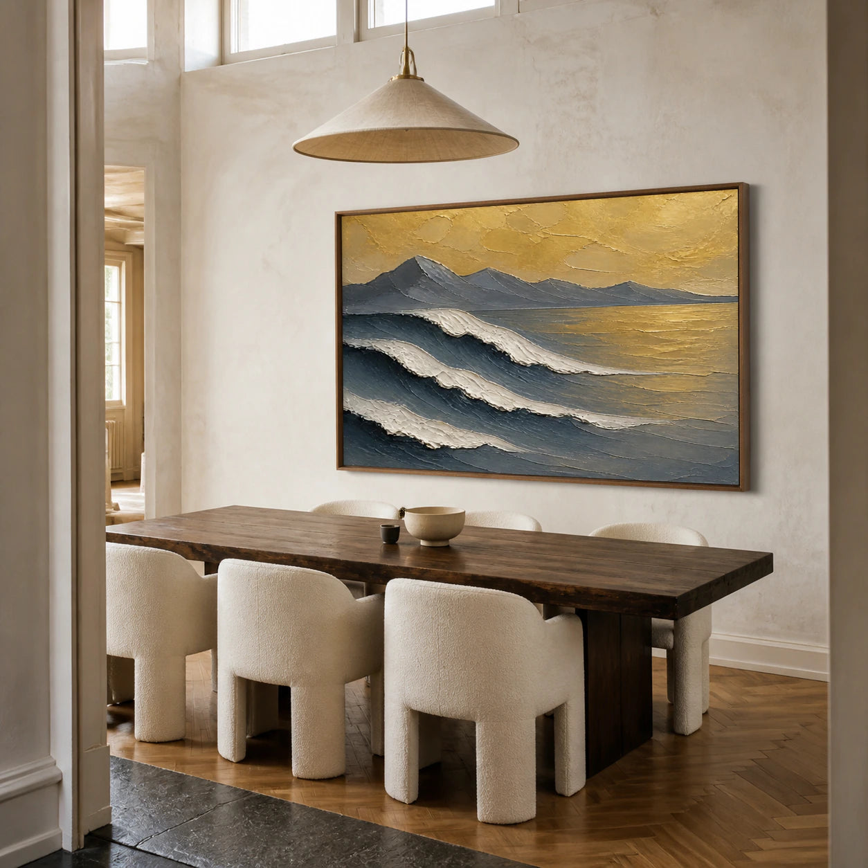 Hushed-Summit in a refined daylight dining room.