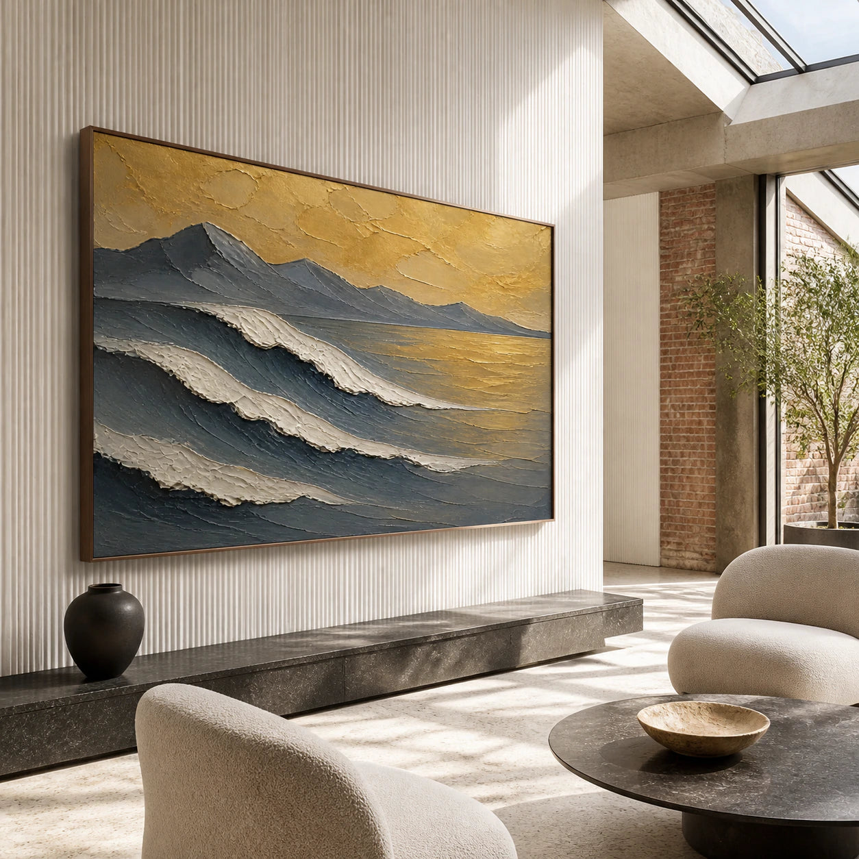 Hushed-Summit installed at gallery scale in a bright foyer.