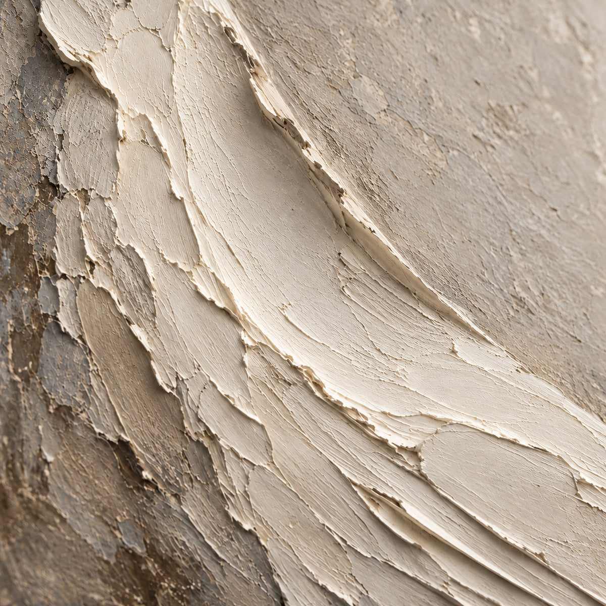 Ivory-Arc oil painting brushwork and impasto detail photographed from an oblique side angle