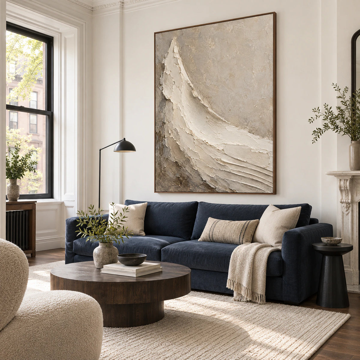 Ivory-Arc as a large focal point in a bright contemporary living room.