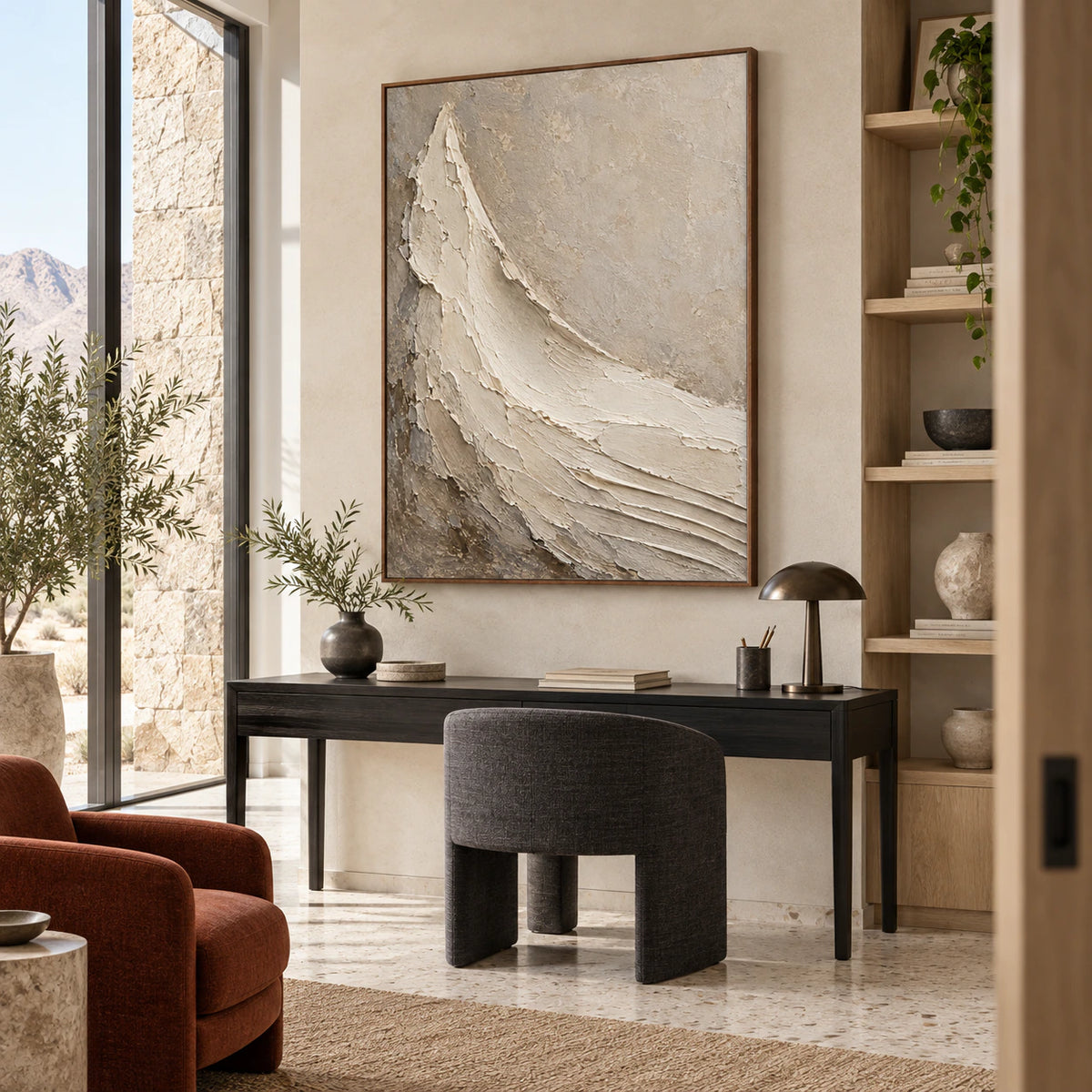 Ivory-Arc displayed at large scale in an airy home office reading space.