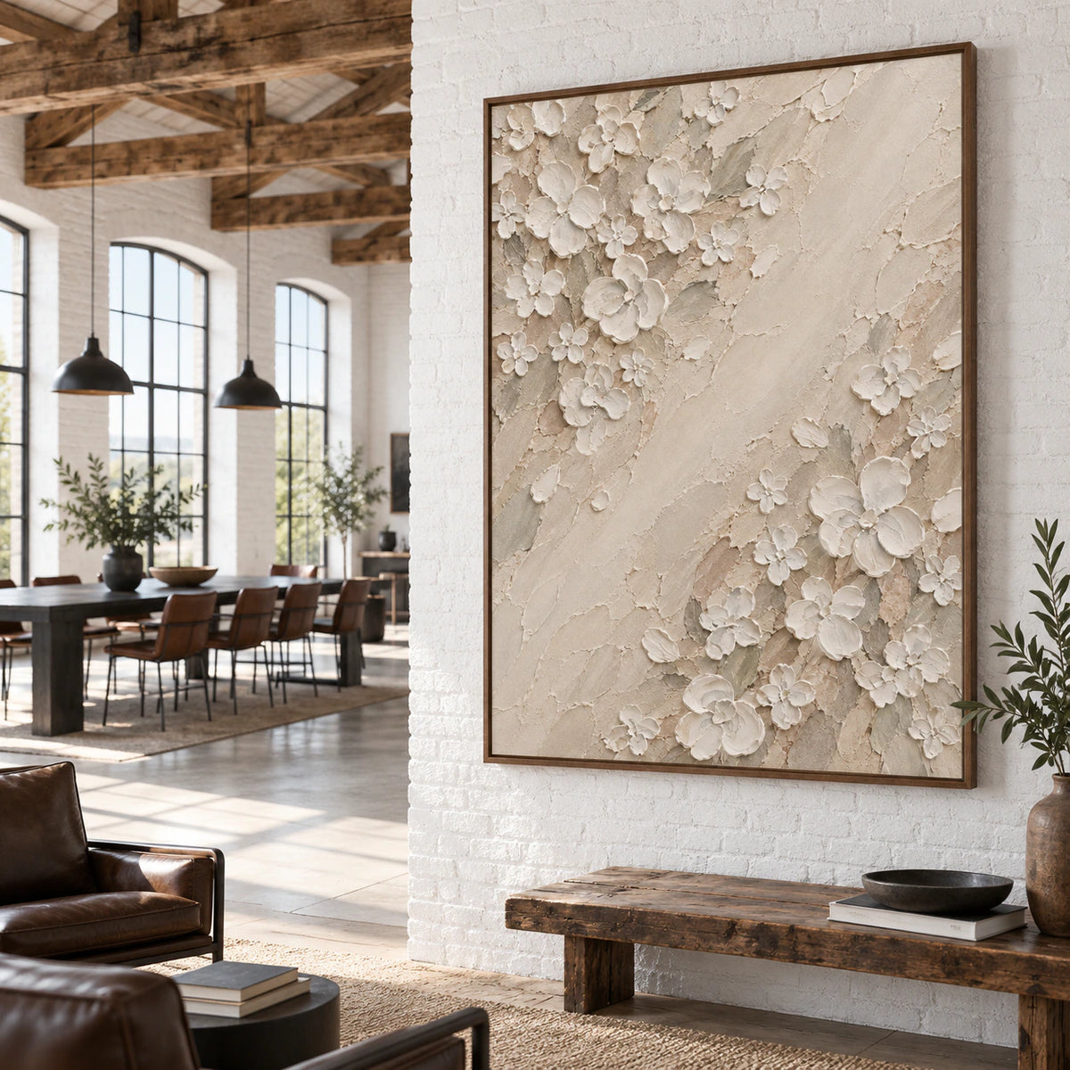 Ivory-Bloom featured at large scale in an expansive hospitality loft interior.