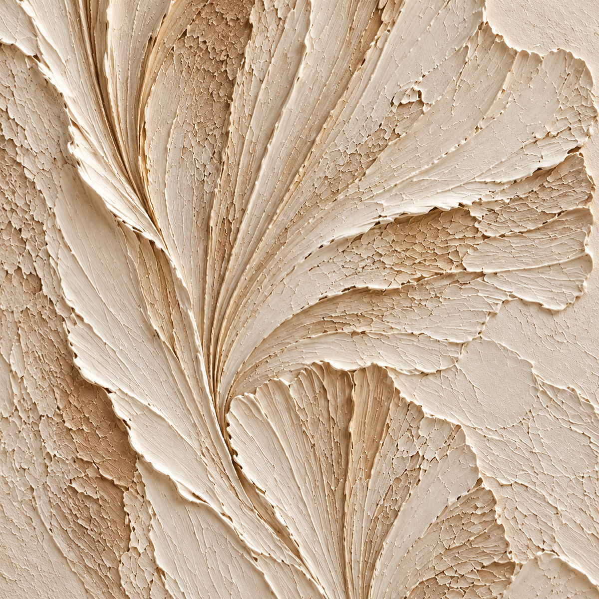 Ivory-Fan oil painting brushwork and impasto detail photographed from an oblique side angle