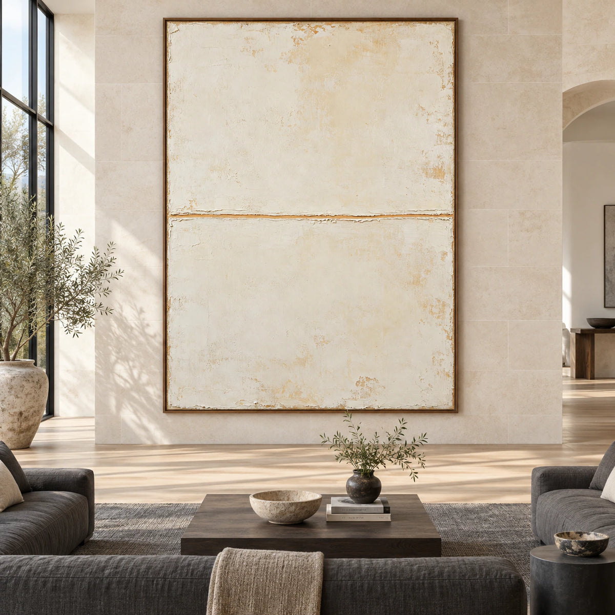 Quiet-Threshold displayed at large scale in a spacious gallery-like living room.