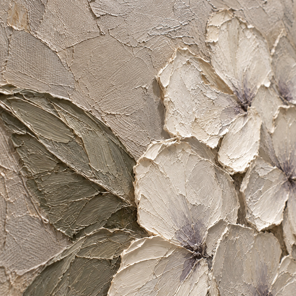 Ivory-Quiet oil painting brushwork and impasto detail photographed from an oblique side angle