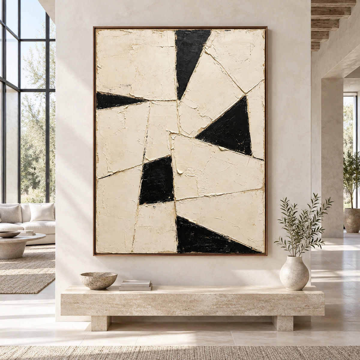 Ivory-Rift displayed at large scale in a bright architectural living space, viewed straight on.