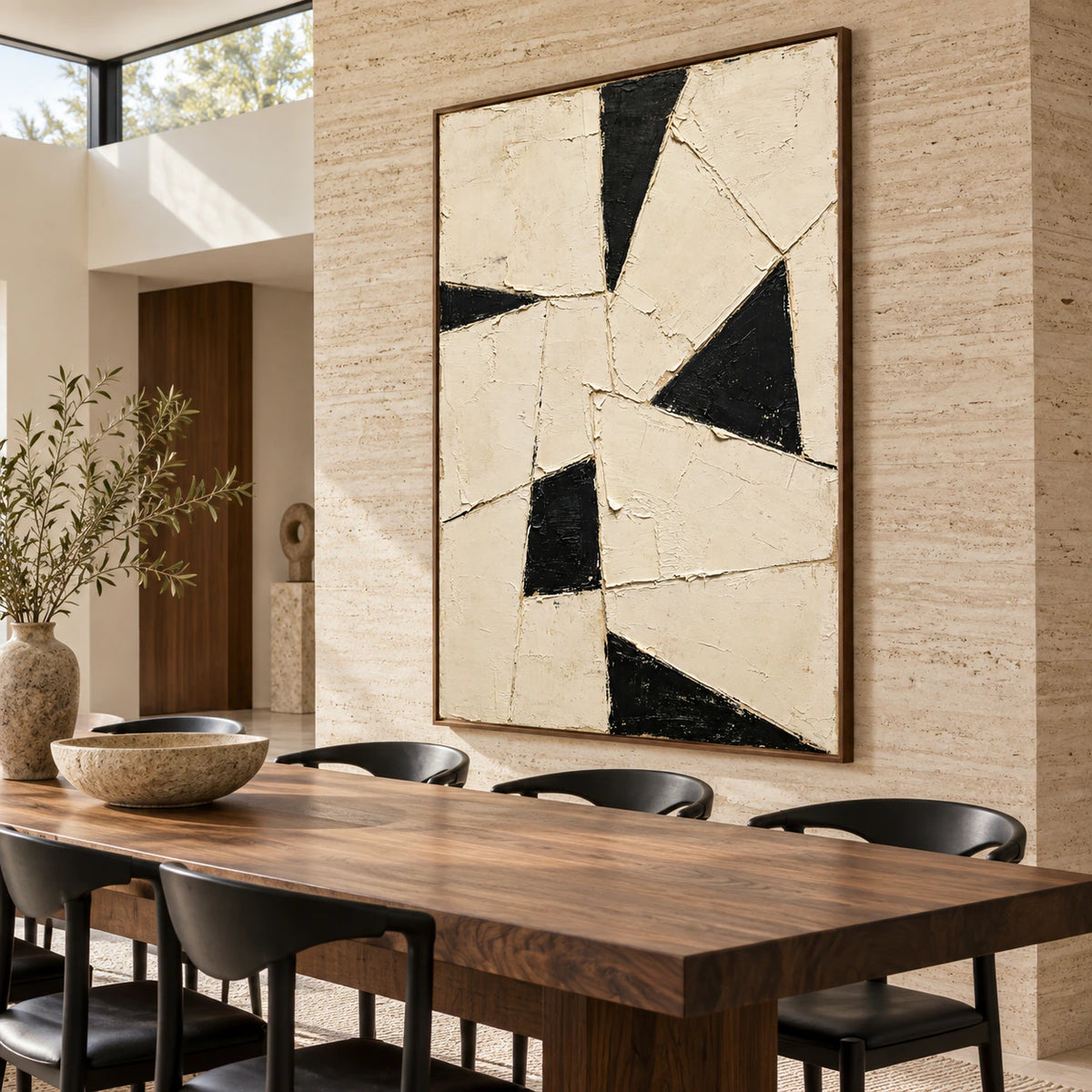 Ivory-Rift as the focal artwork in a refined daylight dining room.