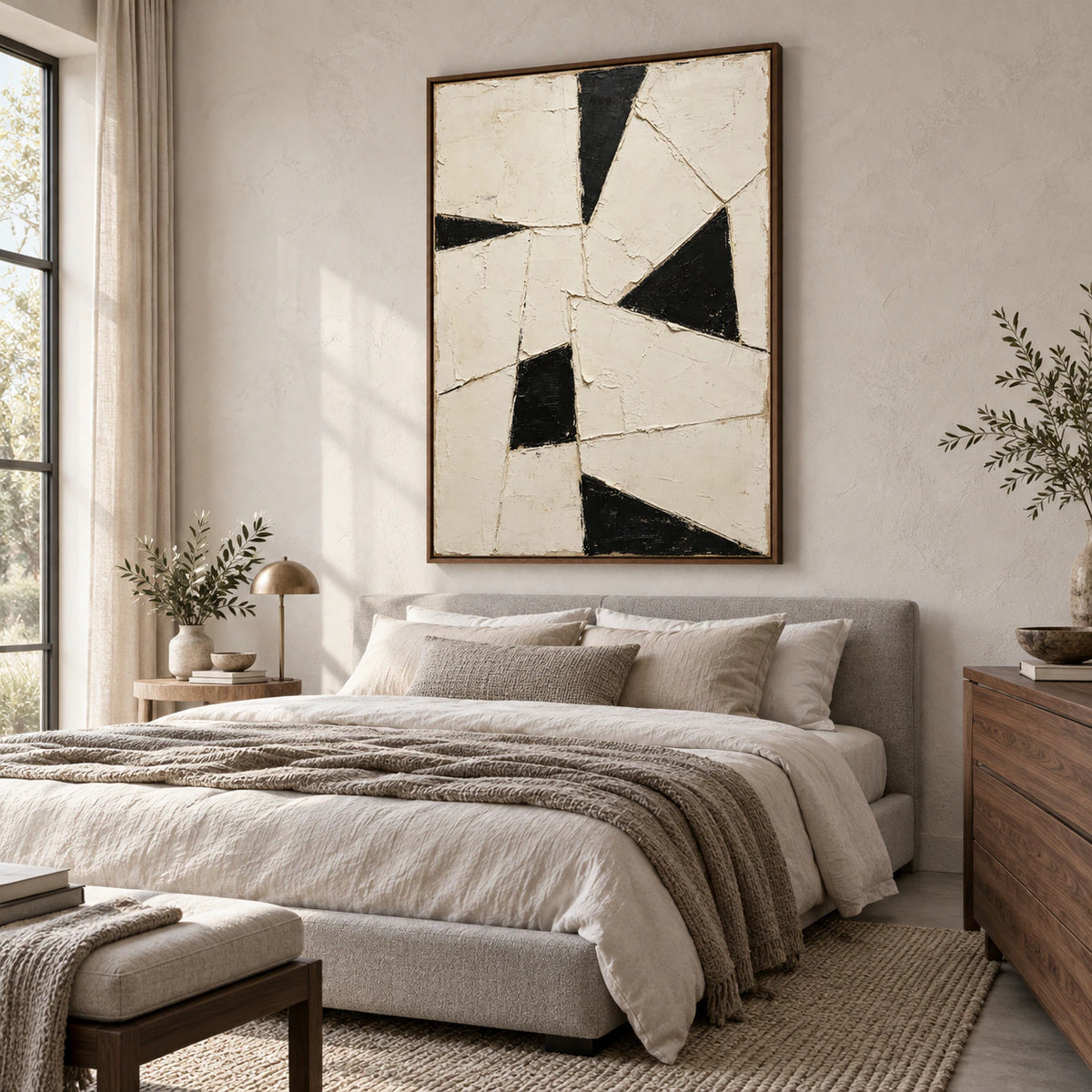 Ivory-Rift above a low bed in a quiet, softly lit bedroom.
