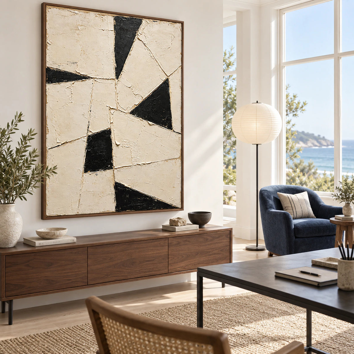 Ivory-Rift in an airy home office with natural daylight and a reading chair.