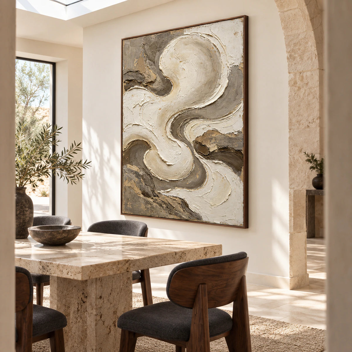 Ivory-Undertow displayed above a refined dining setting in natural daylight.