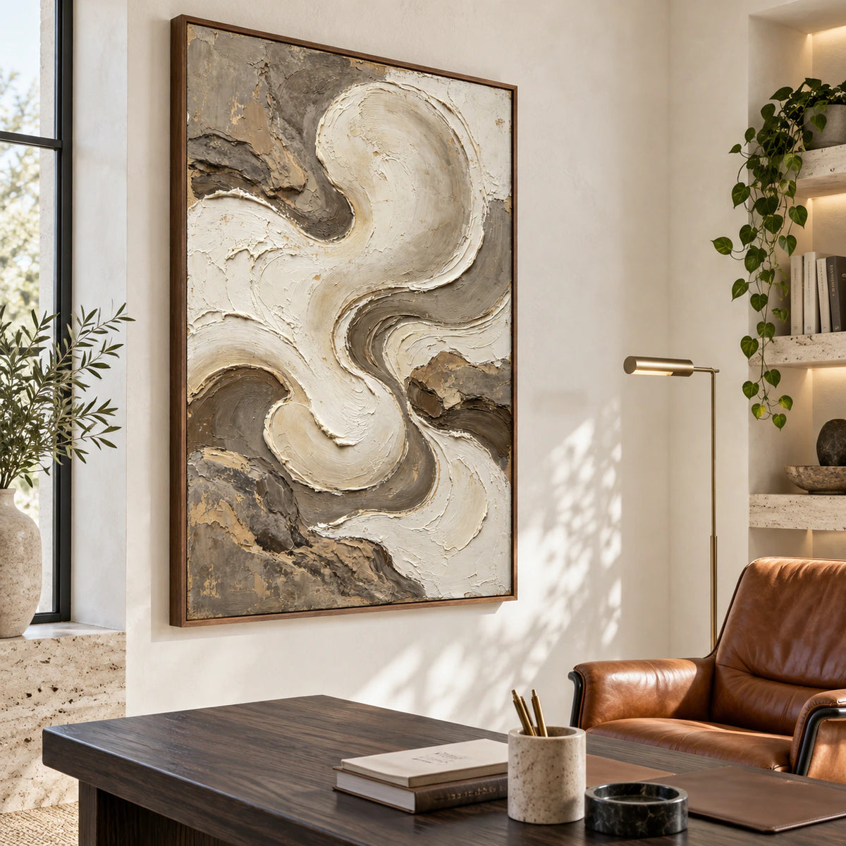Ivory-Undertow featured in an airy home office reading space.
